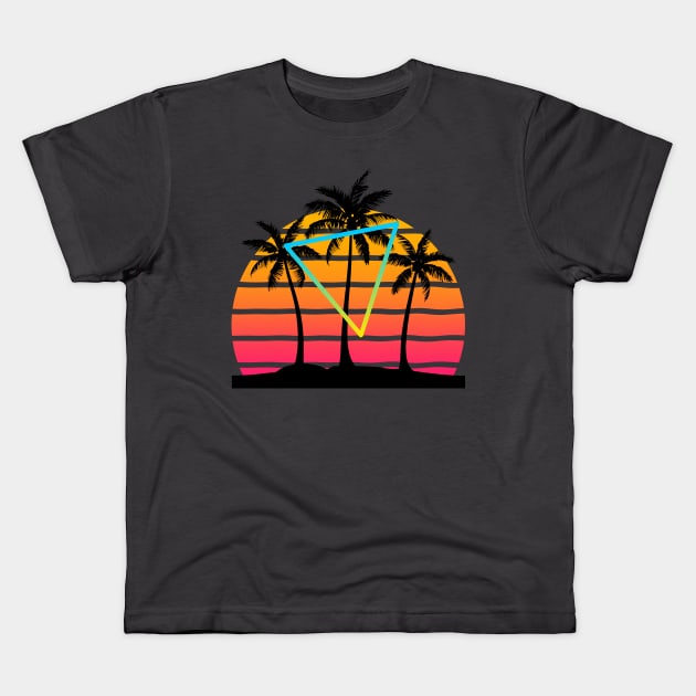 Sunset 80s Palm Tree Art Kids T-Shirt by AlondraHanley